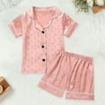 thumbnail image 2 of Fshinging Toddler Girls Pajamas Suit Polka Dot Print Short Sleeve Lapel Shirts Tops And Shorts Outfits, 2 of 7