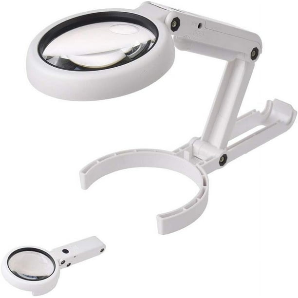 Lámpara de aumento plegable, lupa de escritorio Led, lupa con luz y soporte para leer impresiones pequeñas, mapas, monedas, joyas