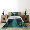 thumbnail image 3 of Ambesonne Cartoon Quilted Coverlet 2 Pcs, Alien Christmas Art, Twin Size, Green Blue, 3 of 4
