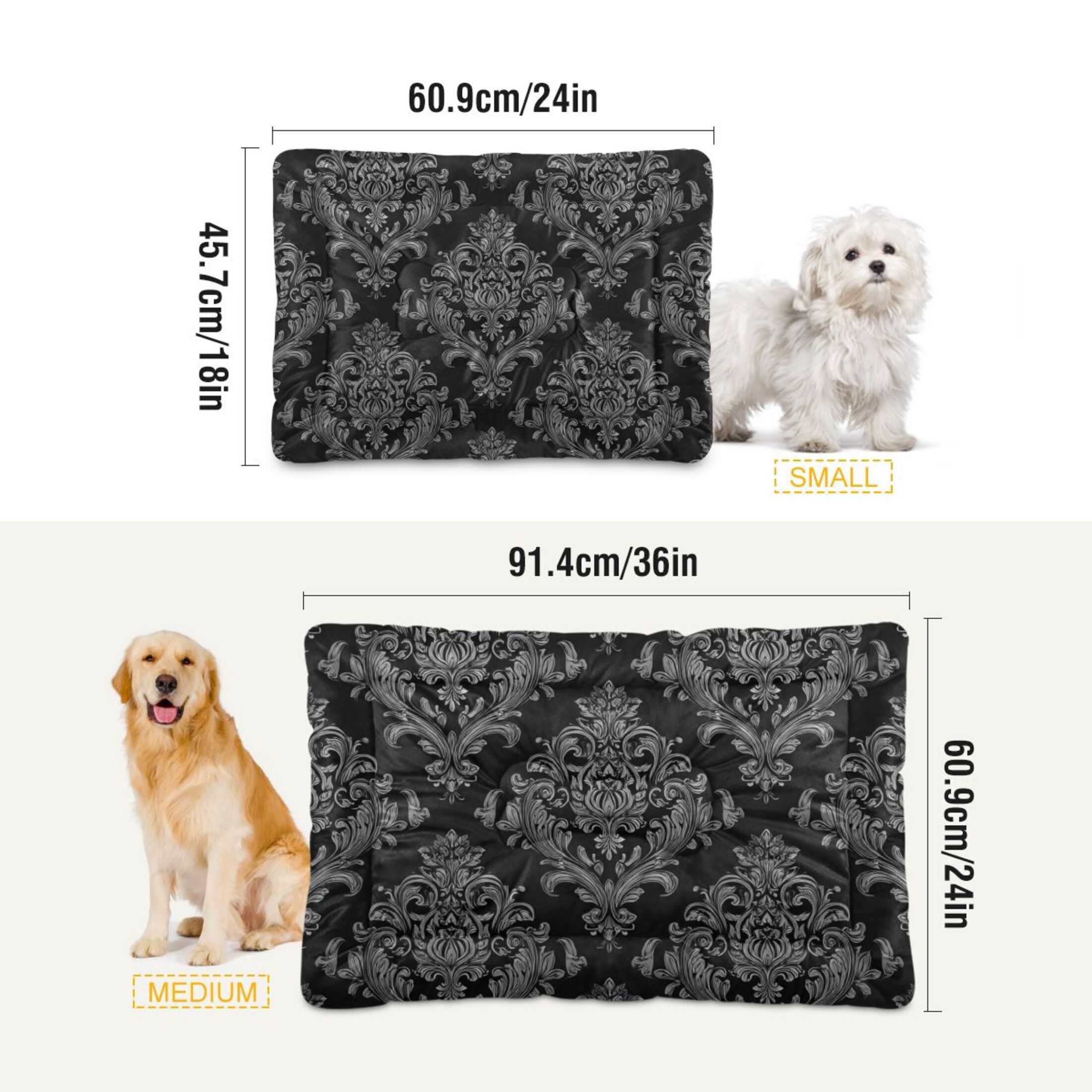 Cozy Mat Pet Bed Indoor Outdoor Warm Soft For Cat Dog Puppy(S/M) Black Silver Damask Pattern