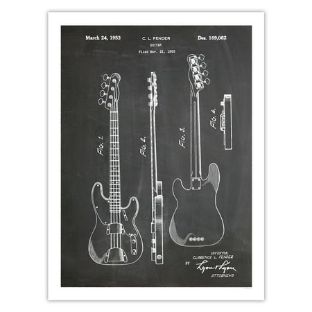 Custom Handmade Basses Fender 51 Precision Bass Guitar Invention Poster 1951 Patent Art Handmade Giclée Gallery Print Pbass Blackboard (18