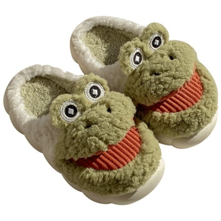 

Lovskoo 2024 Women s And Men s Slippers Cartoons Cotton Slippers Fall And Winter Non-Slip Thick-Soled Confinement Cotton Slippers for Home Indoor Green