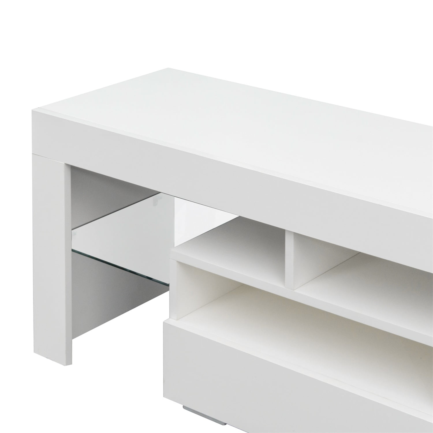 Kadyn LED Light TV Stand with Remote, Living Room Entertainment Center TV Stand with 2 Drawers & 2 Open Shelves, Particle Board TV Stand Cabinet with 20-color RGB LED lights, White Kadyn LED Light TV Stand with Remote, Living Room Entertainment Center TV Stand with 2 Drawers & 2 Open Shelves, Particle Board TV Stand Cabinet with 20-color RGB LED lights, White