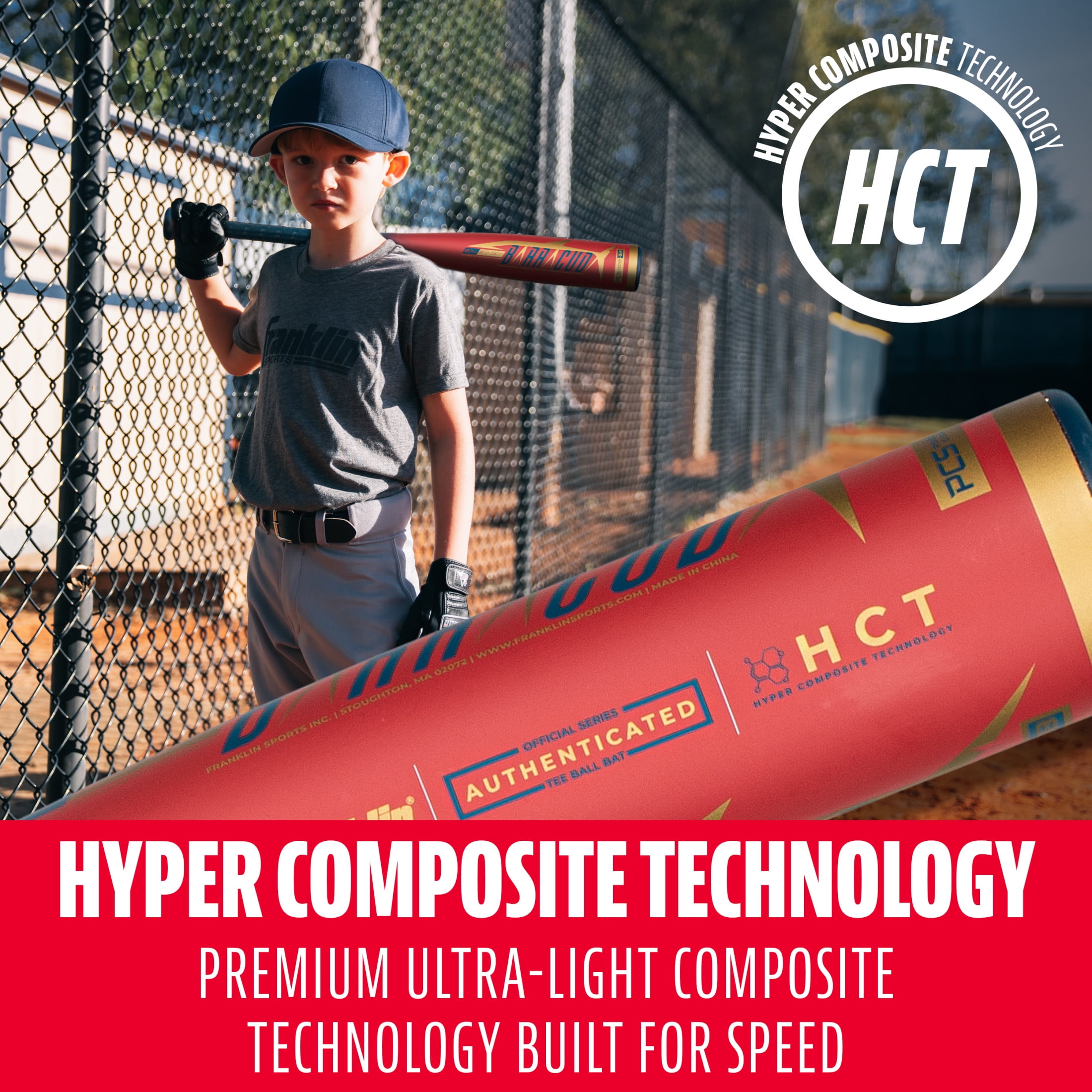 Franklin Sports Barracuda 1300 Youth Composite Teeball Bat, 24 in/11 oz, Drop -13, Red