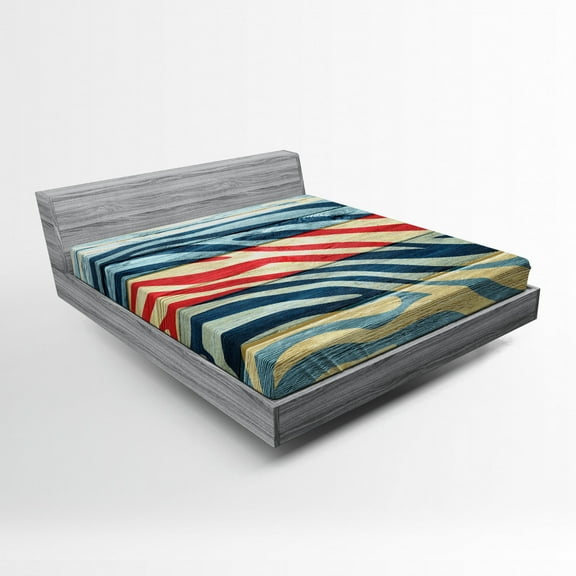 Ambesonne Rustic Fitted Sheet, Country Zebra on Wood, Full Size, Navy Red Yellow