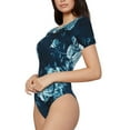 thumbnail image 2 of KLL Women 's Crew Neck Bodysuit Jumpsuits Ink Rose Print Short onesies Stretch T Shirts, 2 of 7