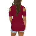 thumbnail image 6 of gakvbuo Cold Shoulder Tops For Women Summer Blouses Tunics Tops Women's New Short Sleeve Round Neck Hollowed Out Shoulder Solid Color Blouse, 6 of 9
