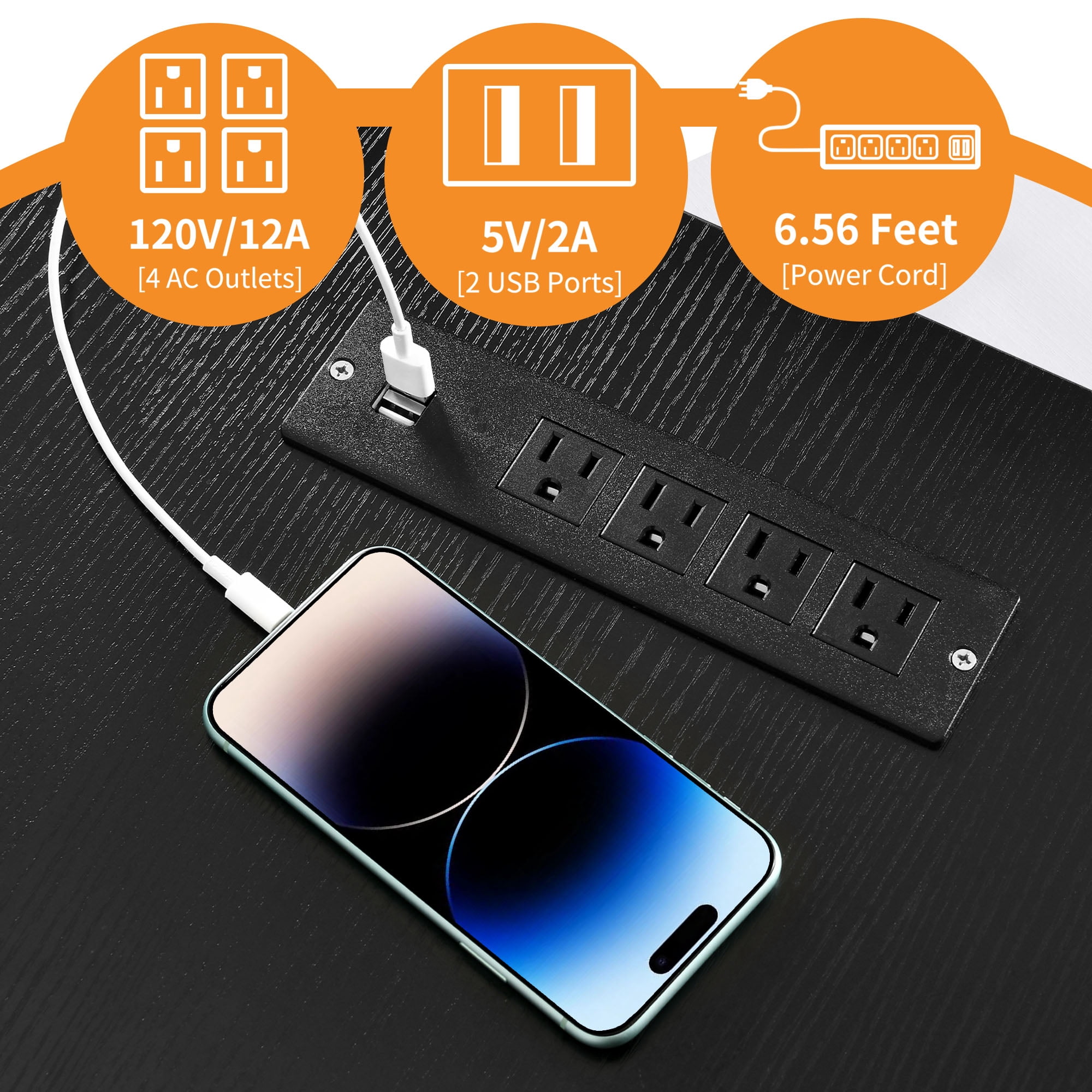 Craftian L Shaped Desk with Power Outlets & LED Lights, Computer Desk with 3 Drawers and 3 Storage Shelves, White Office Desk Corner Desk for Home Office, Black