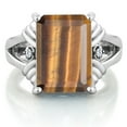thumbnail image 2 of Gem Stone King 925 Sterling Silver Brown Tiger Eye and White Diamond Engagement Ring for Women (6.53 Cttw, Gemstone Birthstone, Emerald Cut 14X10MM, Size 7), 2 of 5