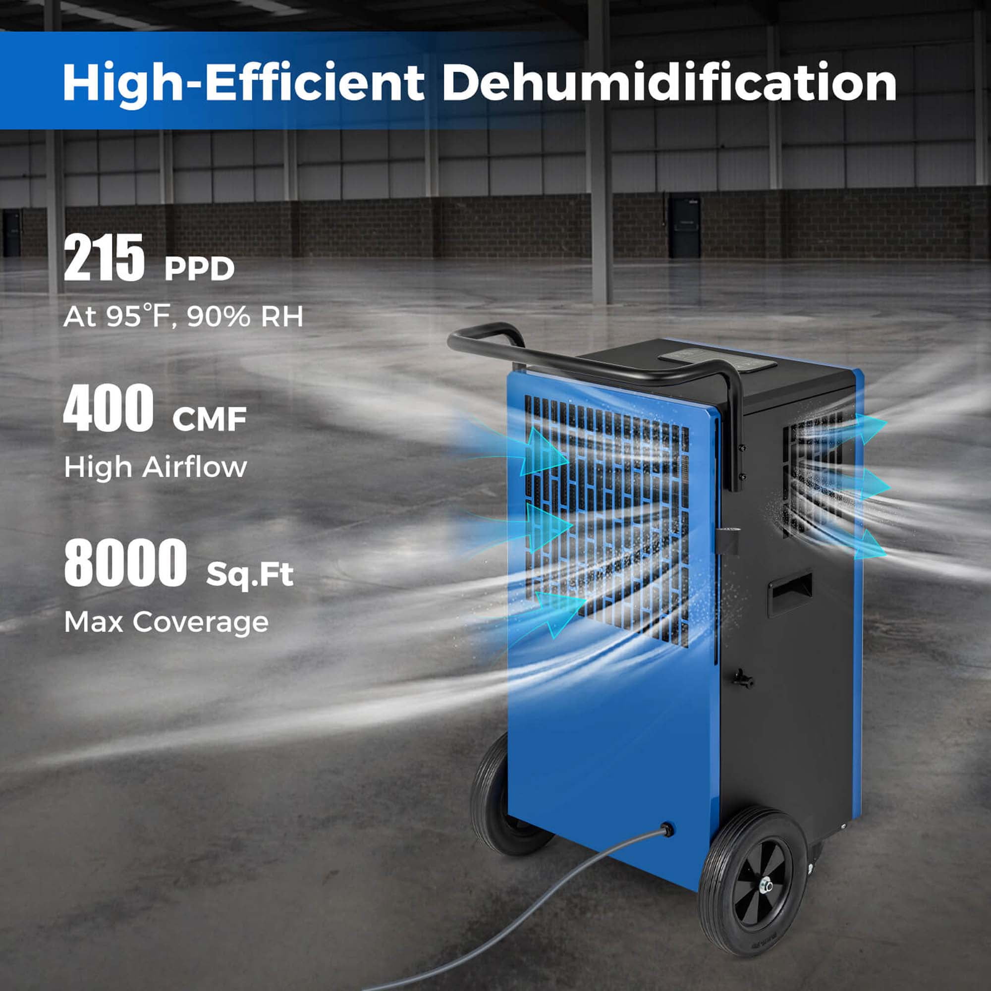 Costway 57-Pint(DOE) Portable Commercial Dehumidifier with Drain Hose 24H Timer 8,000 Sq. ft Coverage Area (MAX 215Pint at 95°F, 90%RH)