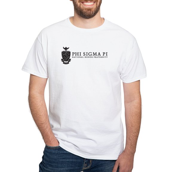 CafePress - Phi Sigma Pi Black Shield With Wordmark T Shirt - Men's White Classic Cotton T-Shirts