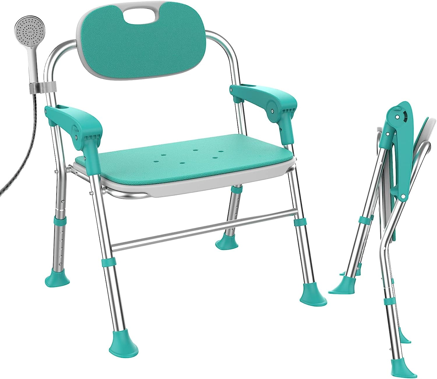 Folding Shower Chair with Arms and Back, Foldable Shower Seat for
