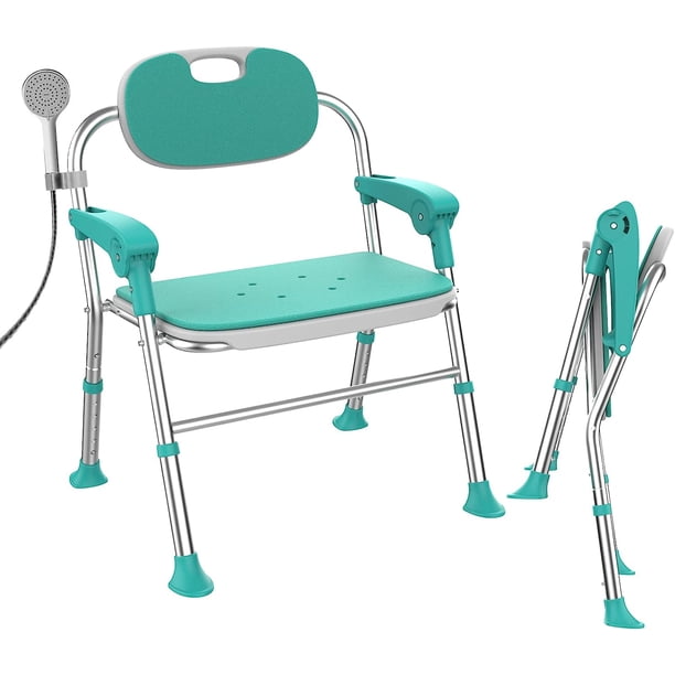 Folding Shower Chair with Arms and Back, Foldable Shower Seat for