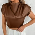 thumbnail image 5 of Qulqfy Silk Blouses for Women Dressy Casual Cropped Bronze Petite Satin T-Shirt Short Sleeve Shirt Womens Tops Trendy XS, 5 of 7