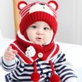 thumbnail image 2 of Sunjoy Tech Unisex Winter Kids Baby Cartoon Bear Stripe Knit Hat Cap Scarf Earmuff Warm Set, 2 of 7