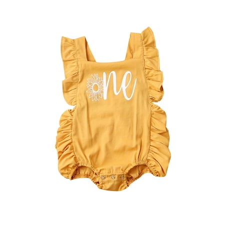 

Emmababy Baby Girls Summer Sunflower Printed Jumpsuits Newborn Ruffles Sleeveless Open Crotch Romper