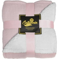 Catalonia Sherpa Throw Blanket, Reversible Cozy Waffle Pattern Knitted Blanket Throw for Couch Bed 60"x50"