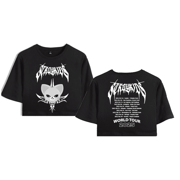 Stray Kids Merch 2025 World Tour I.N Crop Top Midriff-Baring T-shirt Women Girl Short Sleeve
