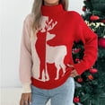 thumbnail image 4 of GUZOM Sweaters Womens Christmas Reindeer Turtleneck Sweater - Acrylic Color Block Loose Fit Red Pullover for Holiday Parties & Family Gatherings,Size M, 4 of 8