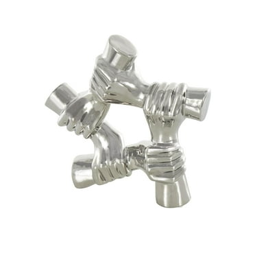 13" x 13" Silver Ceramic Gripping Hands Sculpture, by DecMode