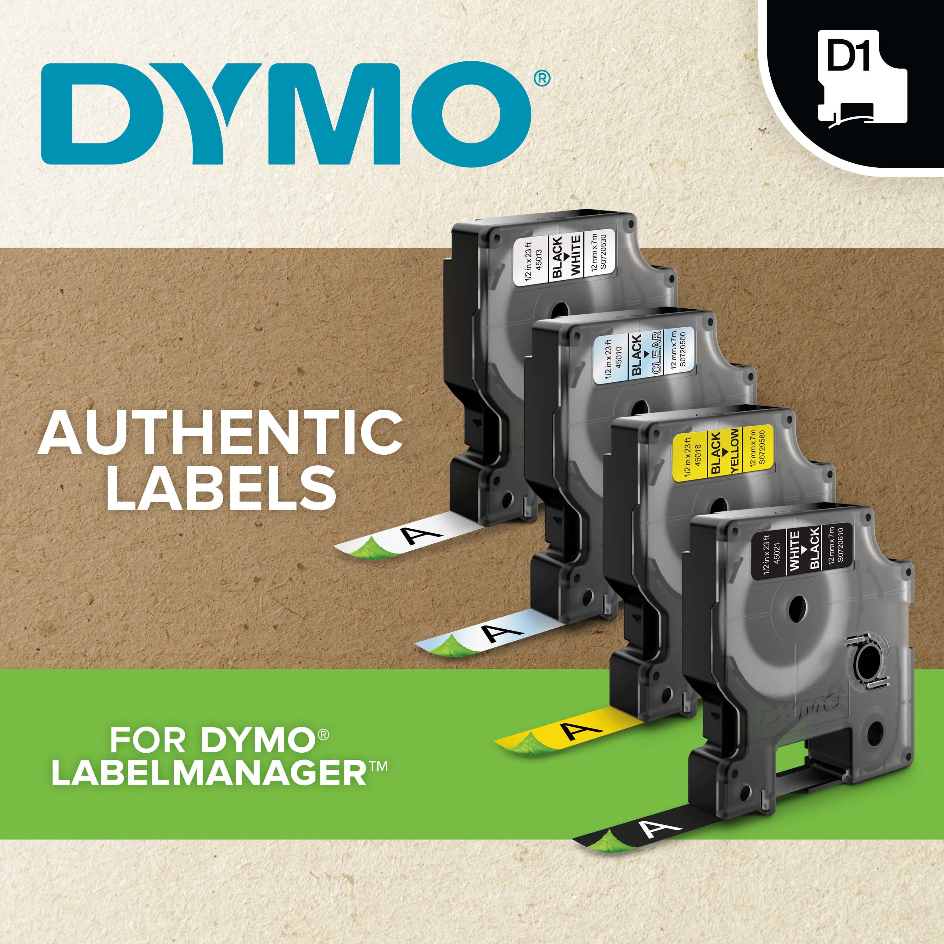 Ruban Dymo D1 (45010) 12mm x 7m Noir sur transparent pour LabelMaker /  LabelManager