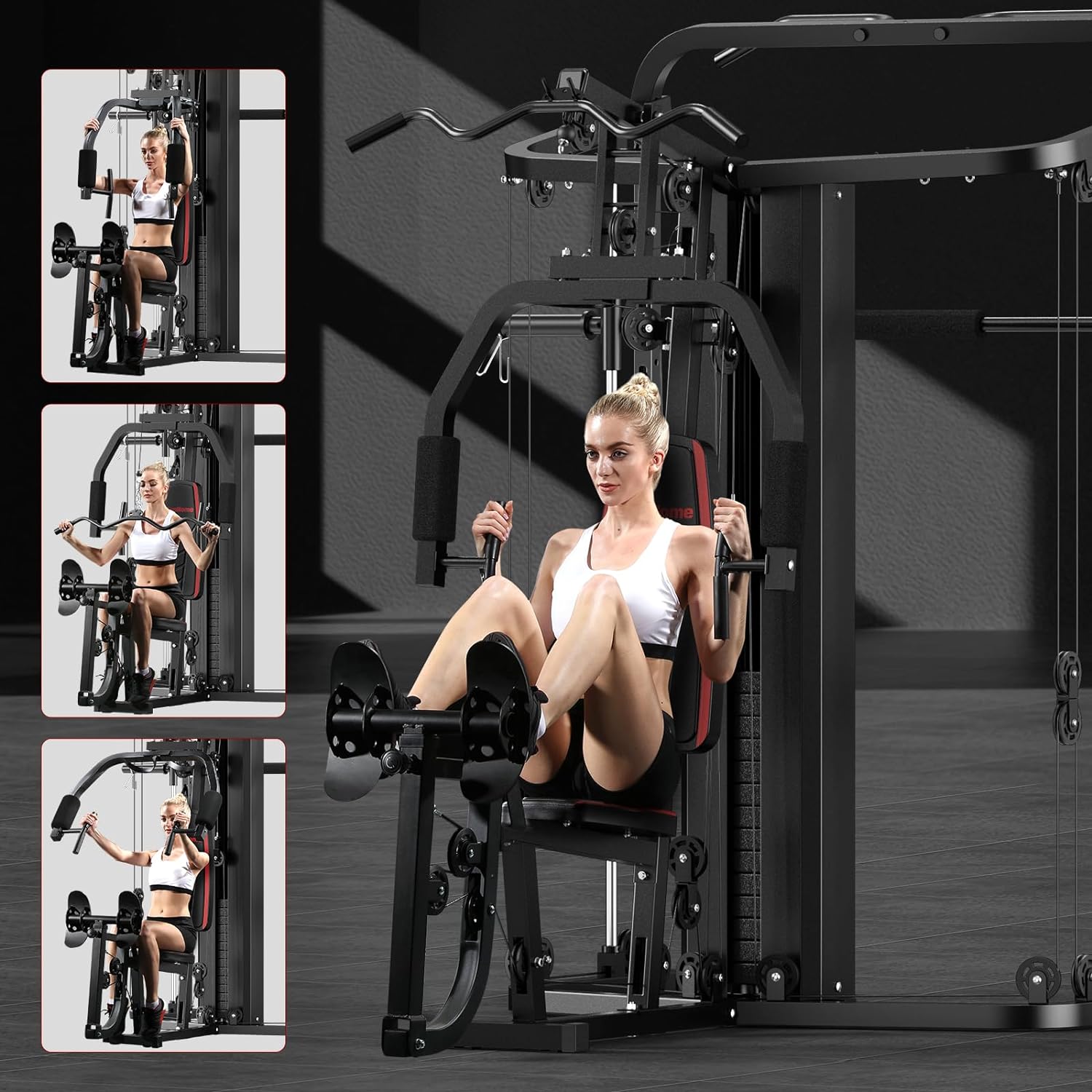 Sunhome Multifunction Home Gym System Smith Machine with 138 lb Weight, Build Muscle, 86.6"