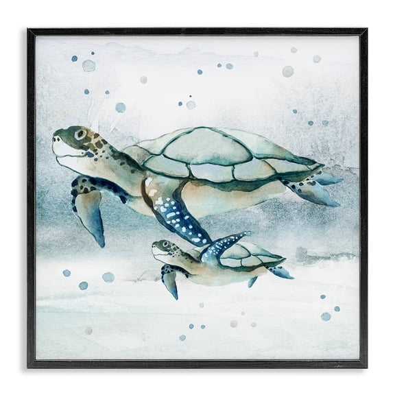 Stupell Industries Transitional Baby Sea Turtle Bubbles Black Framed Giclee Art, 12 x 12, by Janet Tava