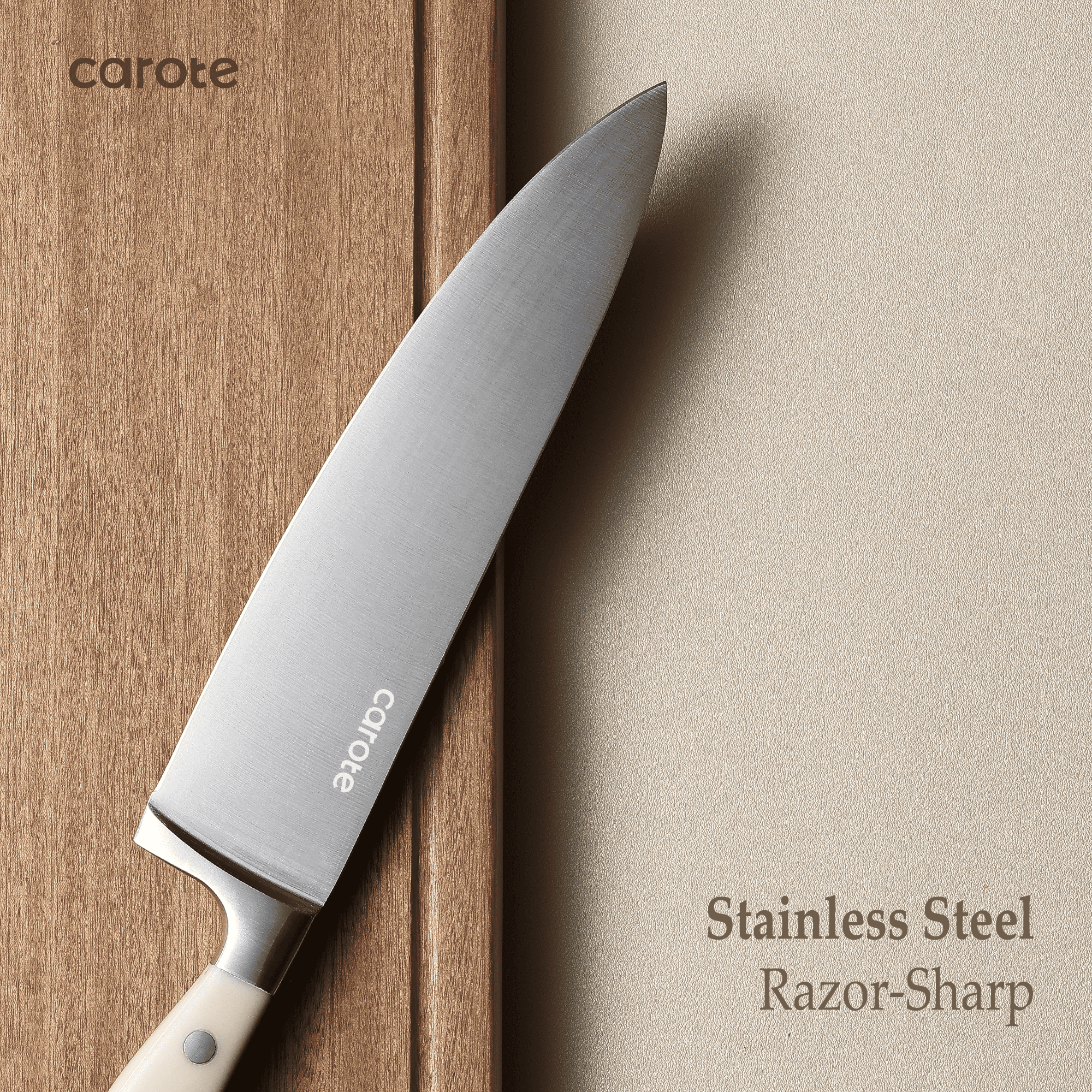 Carote 14 Pcs Knife Set with Wooden Block Stainless Steel Knives with Ergonomic Handle, Forged