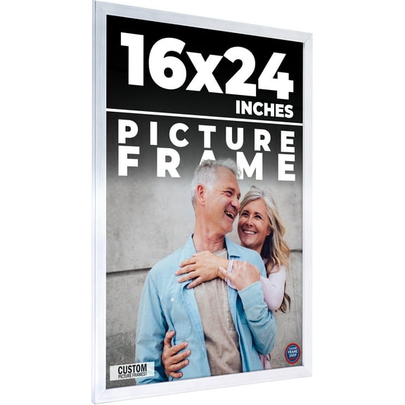 16x24 Frame Silver Stainless Steel Solid Wood Picture Frame | 0.75 Inch Moulding Width | Includes