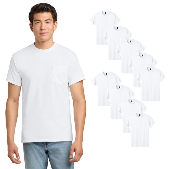 Gildan Ultra Cotton Men's Pocket T-Shirt, Short Sleeve, Soft Classic Bulk White Tee, 9 Pack, S