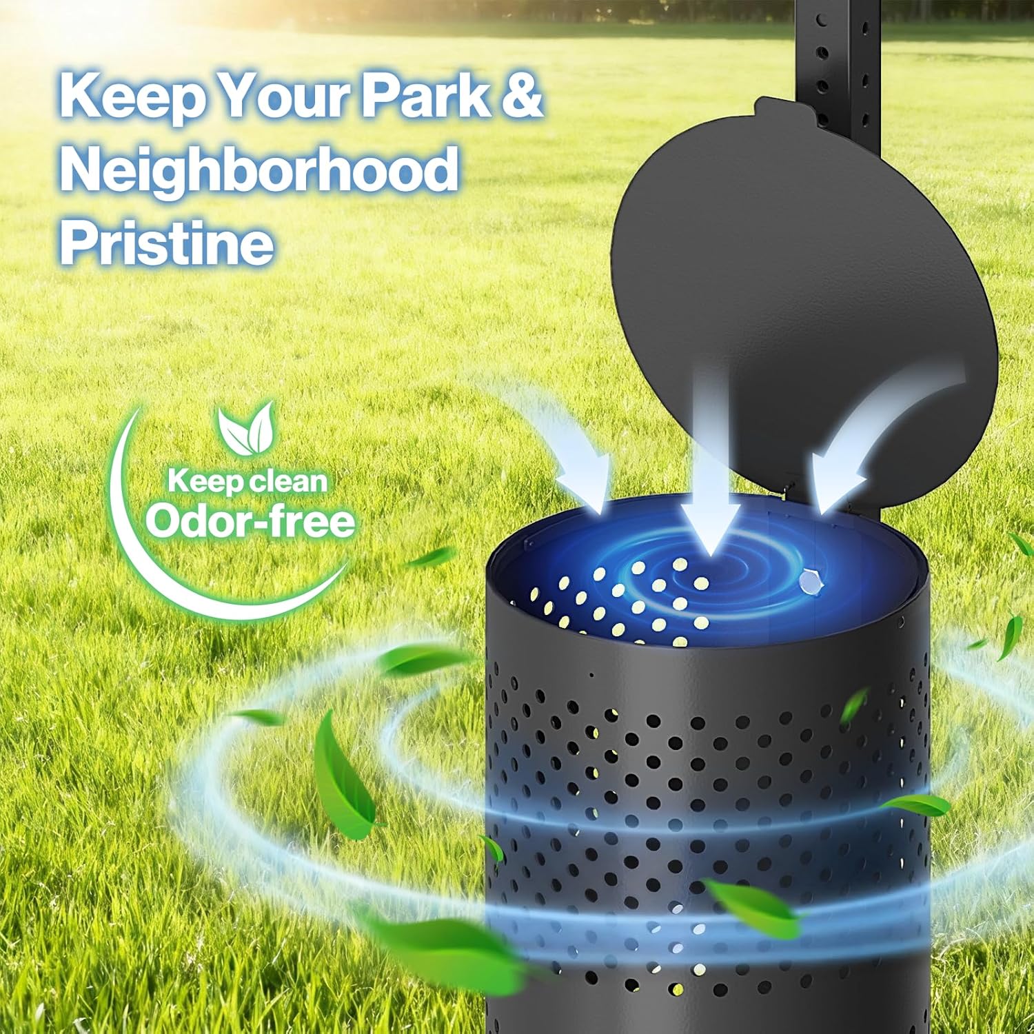 POCHAR Aluminum Rustproof Dog Waste Disposal Station for Pet Parks - 10 Gallon Outdoor Pet Poop Disposal Bin with Reflective Sign & Lid - Included 600 Pet Waste Bags (Black)