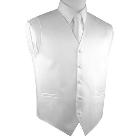 Tuxedo Vest White Satin - Italian Design, Men's Tuxedo Vest, Tie & Hankie Set - White