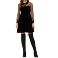 thumbnail image 2 of INSPIRE CHIC Women's Retro Flat Collar Mesh Sheer Sleeve Flared Party Dress, 2 of 5