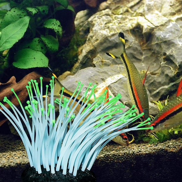 Saich Artificial Luminous Sea Anemone, Simulation Silicone Coral Plants Ornament Glowing Sea Anemone With Suction Cup For Aquarium Fish Tank Decoratio