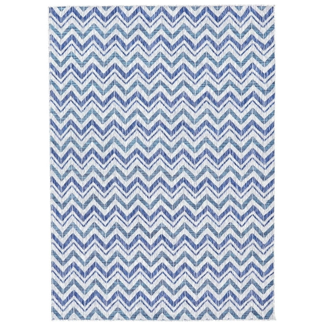Sunnydaze Tapis de Patio Extérieur à Chevrons Dreams Bleu/gris - 5 Pi x 7 Pi
