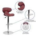 thumbnail image 2 of Contemporary Cozy Mid-Back Burgundy Vinyl Adjustable Height Barstool with Chrome Base, 2 of 9