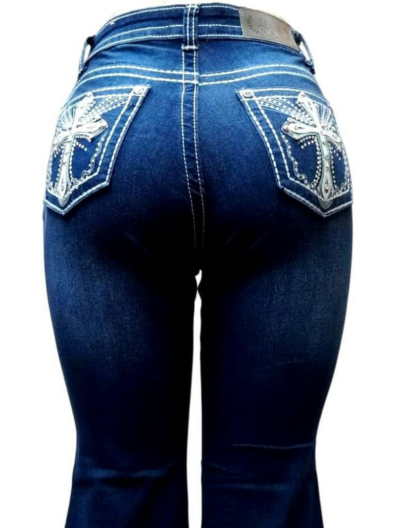 H&Y Women's 70s Trendy Sexy Rhinestone Studded Flare Fitted