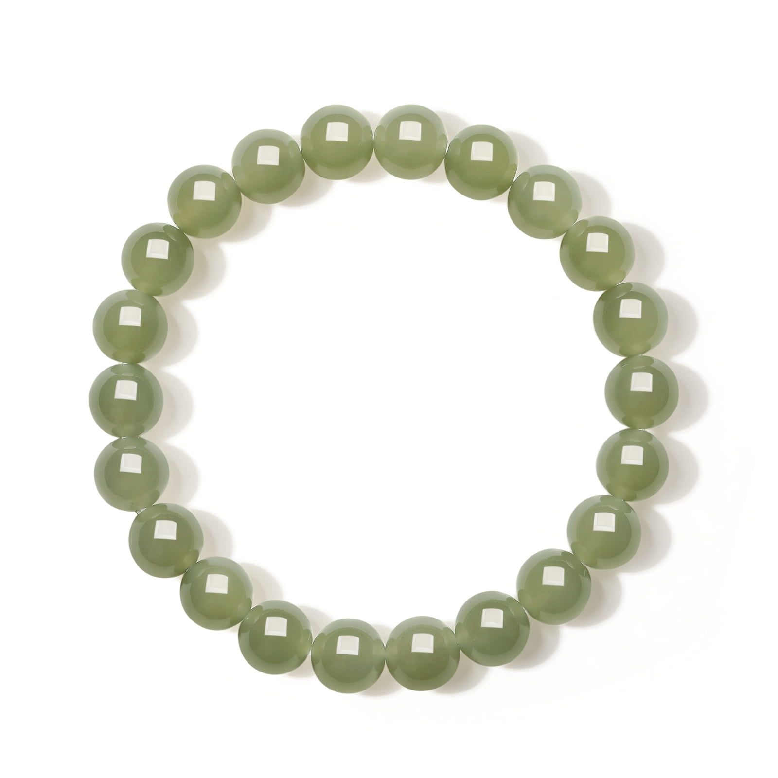 ZHOU LIU FU 8mm Round Natural Green Jade Beaded Stretch Bracelet, Dainty Jewelry Birthday Anniversary Gift for Women 6.7" (Light)