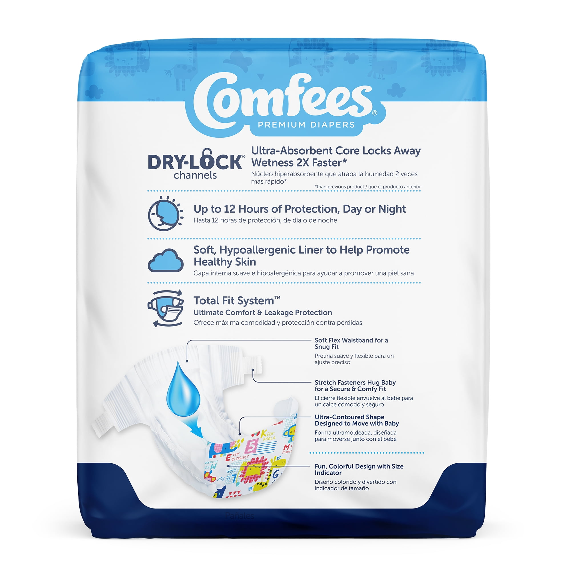 Comfees Baby Baby Diaper Size 5, 12 hour protection for 27 lbs. and over, 27 Count, 4 Packs, 108 Total