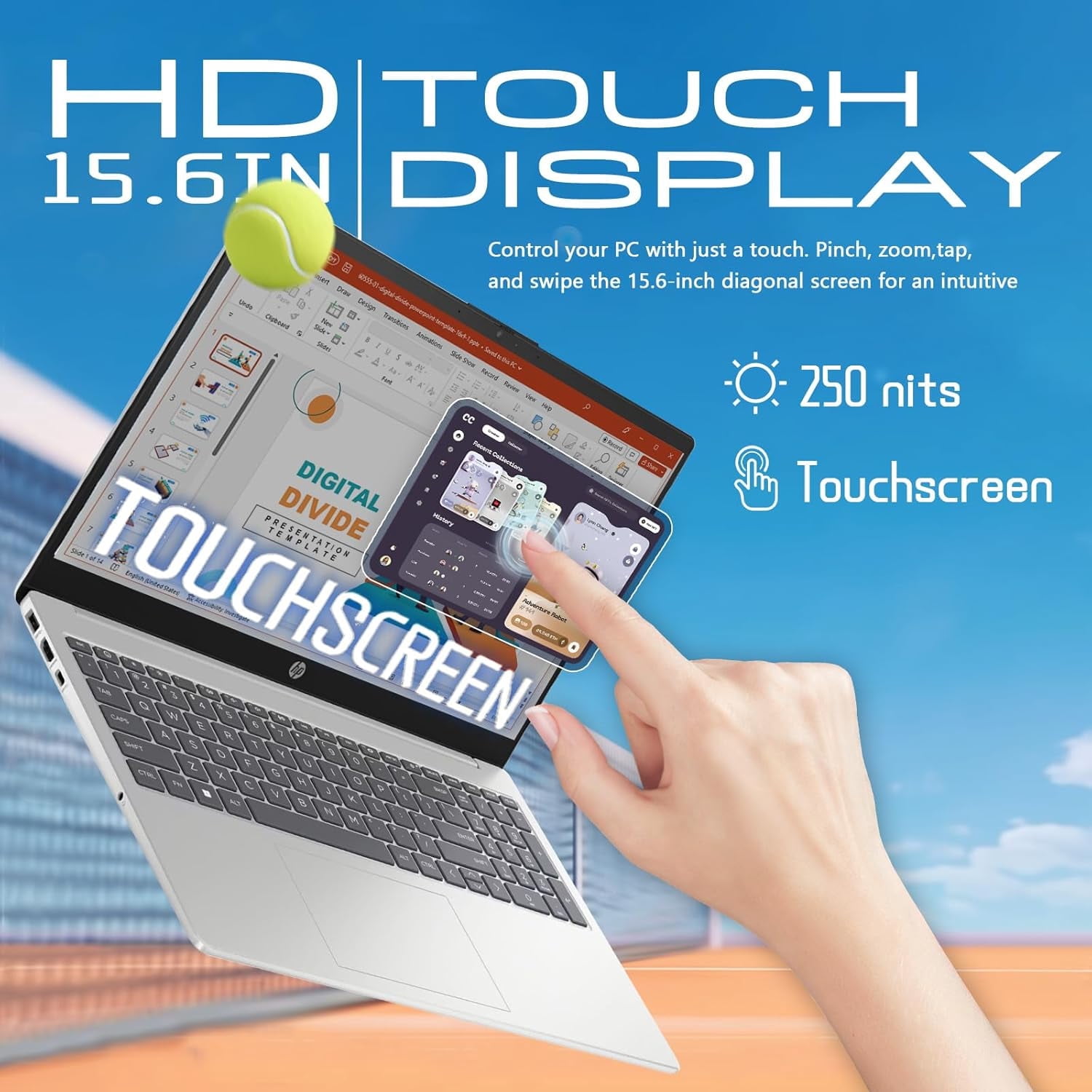 HP 15.6" Touchscreen Laptop, Intel 13th Core i3-1315U(Up to 4.5GHz), Intel UHD Graphics, 8GB RAM, 256GB SSD, Copilot, Long Battery Life, Wi-Fi 6E, Windows 11 Pro, W/Accessories