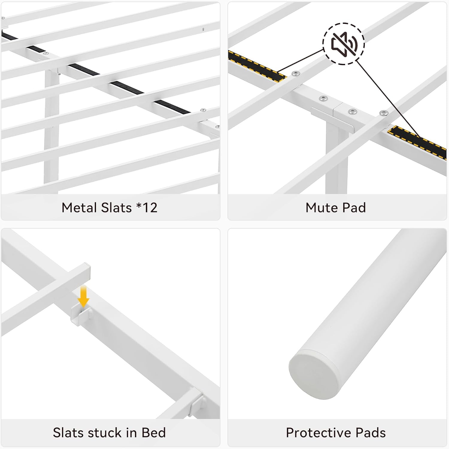 GAOMON King Size Bed Frame Platform with Headboard and Footboard Metal Bed Mattress Foundation, Easy Assembly, No Box Spring Needed, White