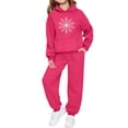 thumbnail image 2 of Conjunto de sudadera con capucha de manga larga para niños con estampado invernal y pantalones deportivos con lazo en las piernas, deportivo informal con forro polar para mayor calidez, conjunto de do, 2 of 5
