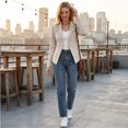 thumbnail image 2 of Sorvello Women’s Short Faux Suede Jacket Tailored Fit Notch Lapel Button Closure Structured Coat White M, 2 of 6