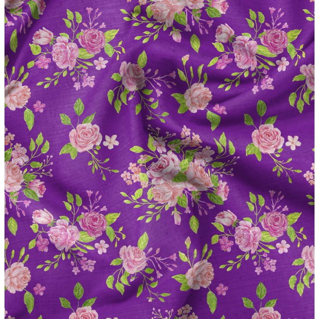 Soimoi Purple Rayon Fabric Rose Floral Printed Fabric 1 Yard 42 Inch Wide
