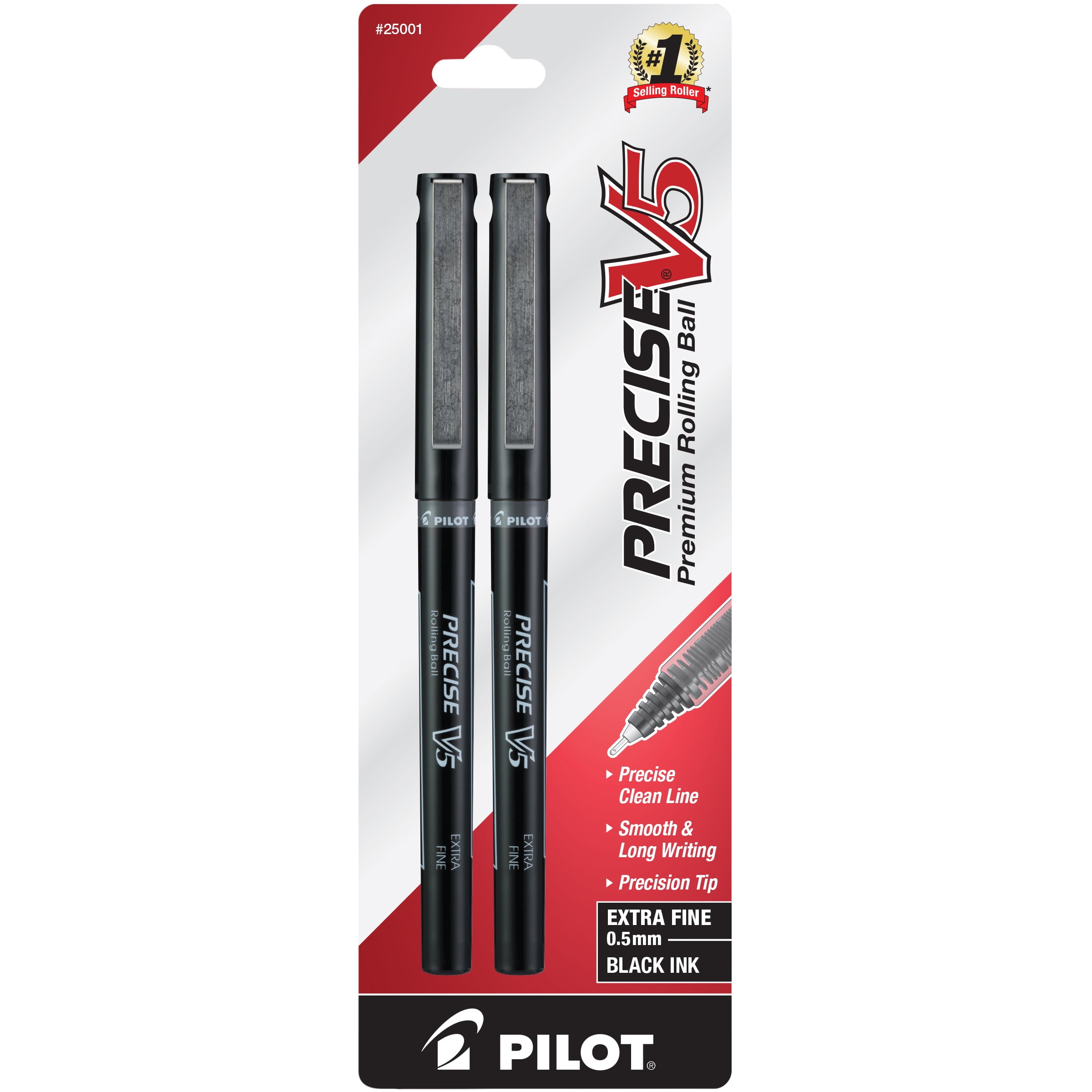 Pilot Precise V5 Rolling Ball Pen, Extra Fine Point, Black Ink, 2 Pack ...