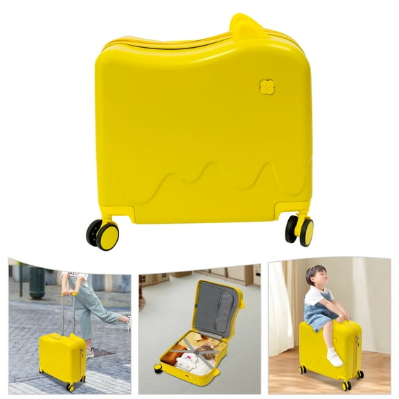 Dwellnix Kids Ride-On Suitcase, 18-Inch Lemon Yellow Children’s Luggage, Toy Suitcase for Airplane Travel & Fun Trips