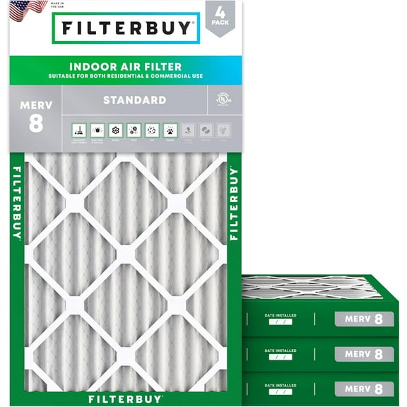 Filterbuy 12x30.5x2 MERV 8 Dust Defense, Pleated HVAC AC Furnace Air Filters (4-Pack)