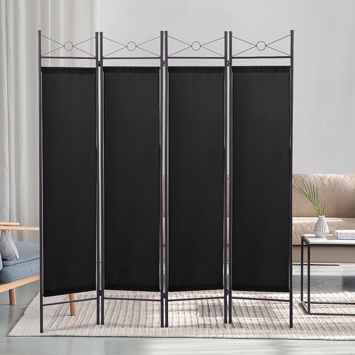 Room Divider Screen 4 Panel BN Folding Partition Privacy Room Decor Metal Frame 
