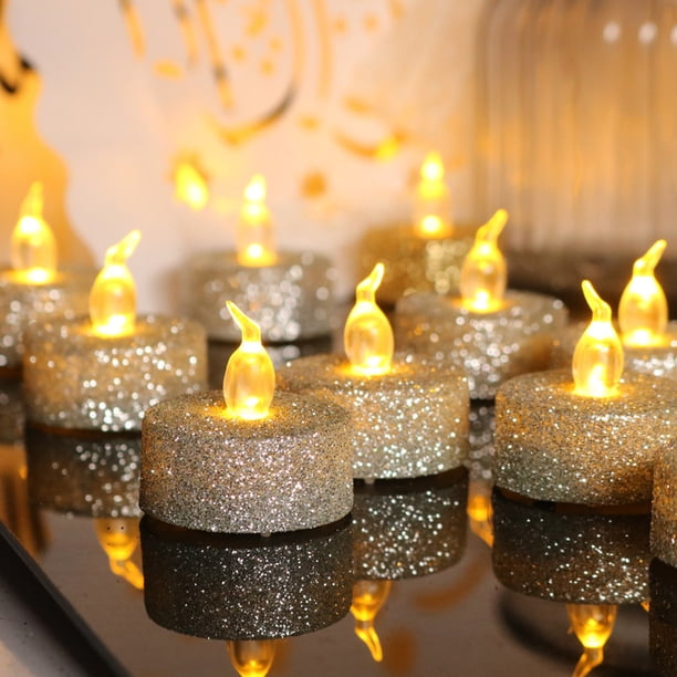 Velas votivas plateadas sin llama, juego de 12 velas LED parpadeantes que funcionan con pilas para centros de mesa de bodas, arreglos de mesa, cumpleaños, uso al aire libre y decoraciones navideñas.