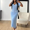 thumbnail image 3 of Women's Short Sleeve Deep V Neck Knitted Bodycon Nightclub Party Button Sweater Dress, 3 of 6